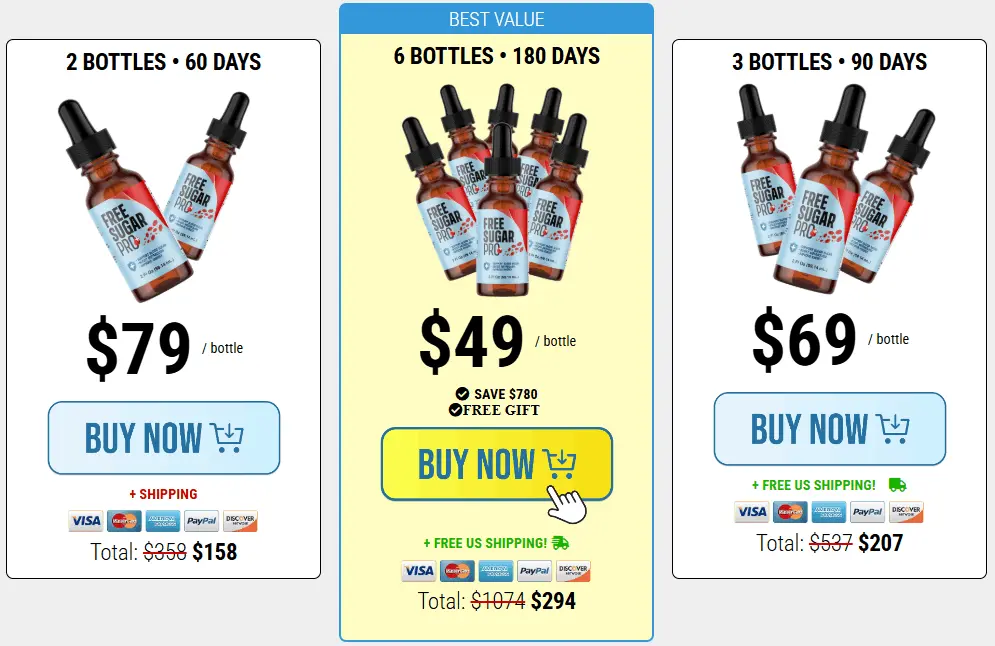 free sugar pro pricing table with bottle options